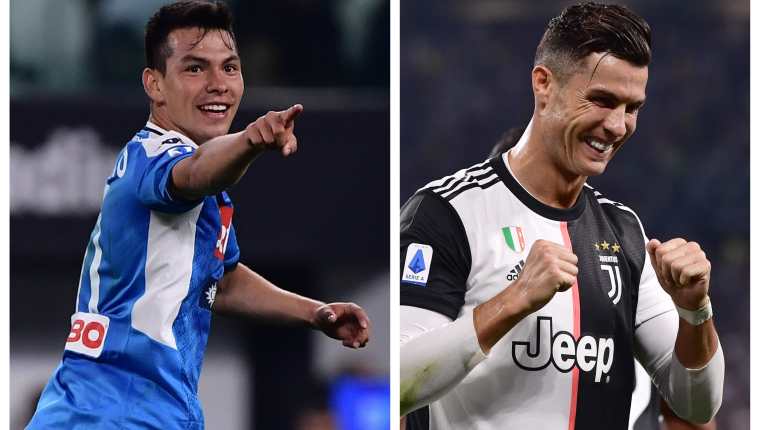 El Chucky Lozano y Cristiano Ronaldo anotaron en el duelo entre Nápoli y Juventus, en la Serie A. (Foto Prensa Libre: AFP)