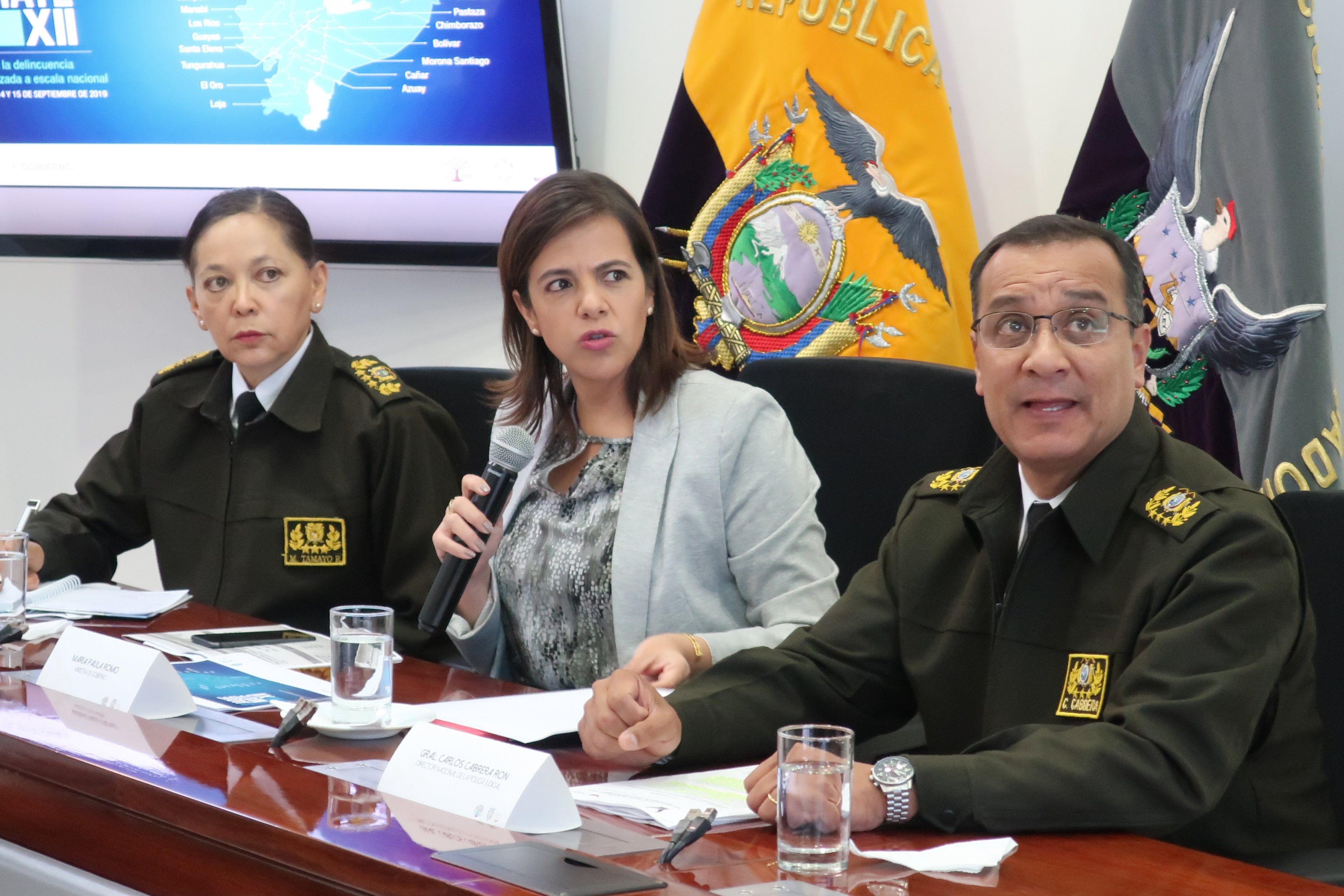  La ministra ecuatoriana del Interior, María Paula Romo, da declaraciones sobre la posible filtración masiva de datos en Ecuador. (Foto Prensa Libre: EFE)