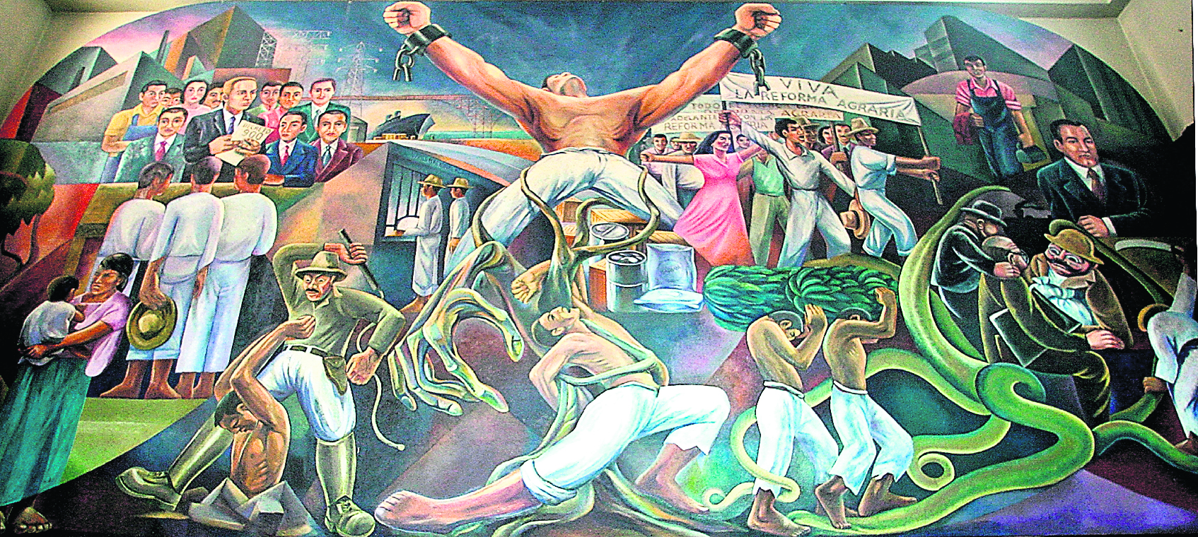 Mural conmemorativo de la Revolución de octubre de 1944. La obra fue pintada en 1952 y está ubicada en el Congreso de la República de Guatemala. Pintado por el artista guatemalteco, Víctor Aragón. (Foto Prensa Libre: Hemeroteca PL)
