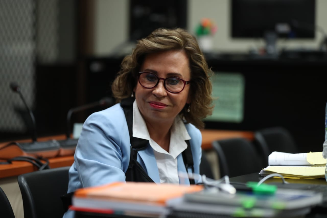 Sandra Torres, durante la audiencia de primera declaración del caso Financiamiento a la UNE. (Foto Prensa Libre: Óscar Rivas)