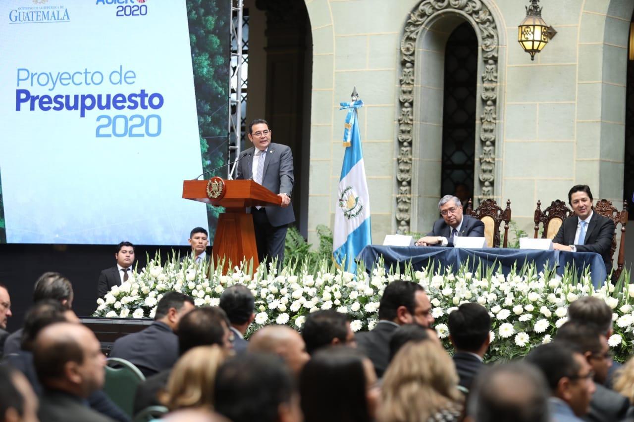 Jimmy Morales en su discurso durante la presentación del Presupuesto 2020. (Foto Prensa Libre: Gobierno de Guatemala)