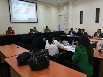 Tribunal donde se lleva a cabo la audiencia contra los dos últimos acusados del caso Agua Mágica. (Foto Prensa Libre: Kenneth Monzón).