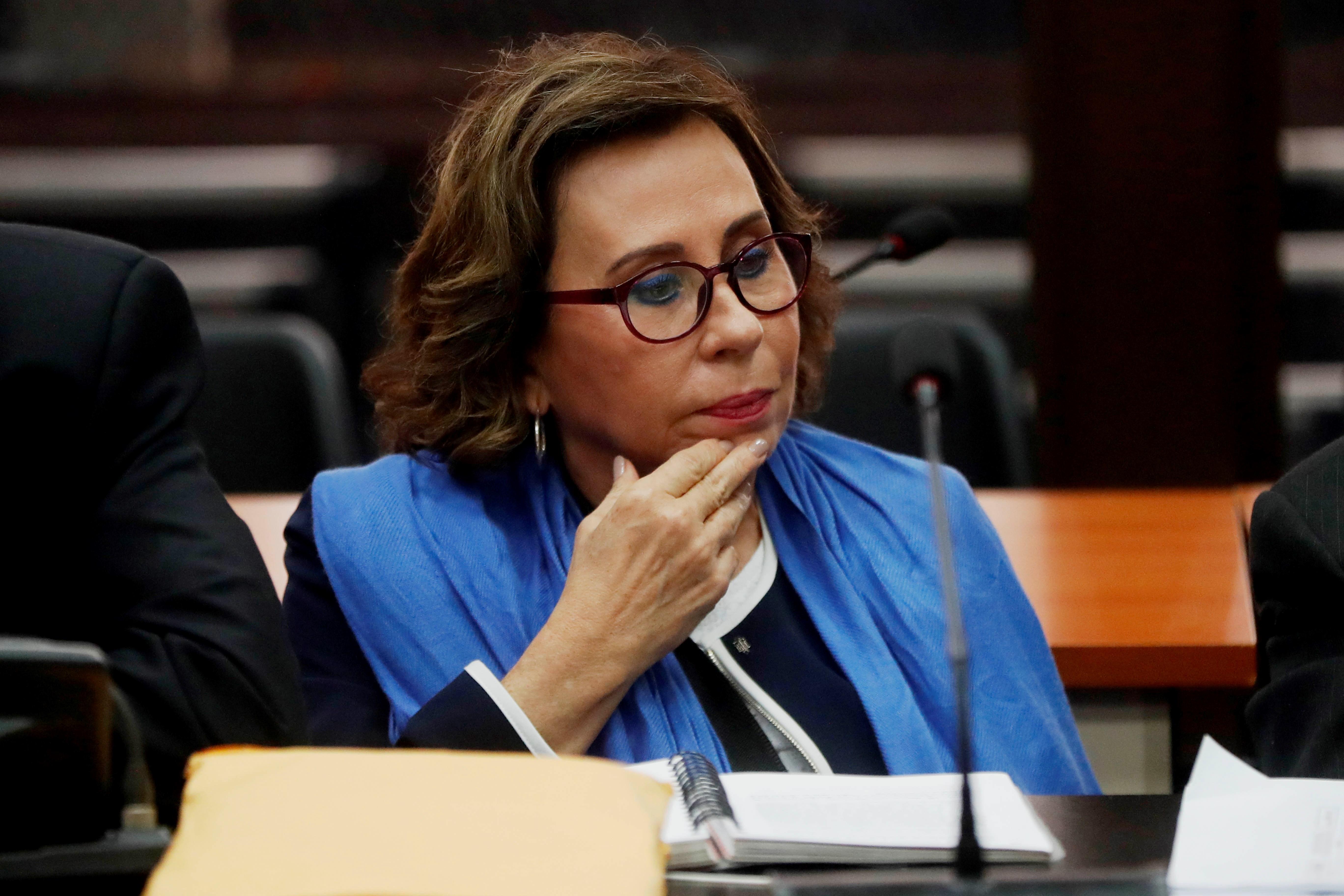 Sandra Torres durante una de las audiencias en tribunales. (Foto Prensa LIbre: EFE)