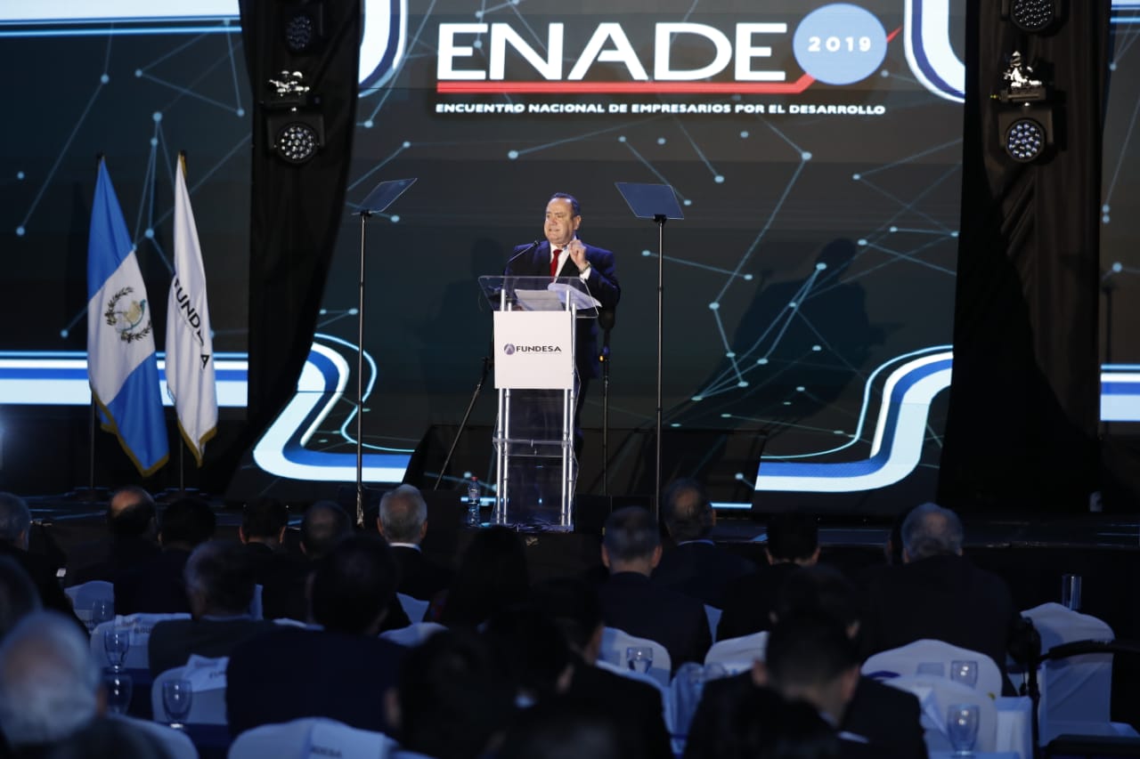 Alejandro Giammattei, presidente electo, habla en Enade 2019. (Foto Prensa Libre: Esbin García)