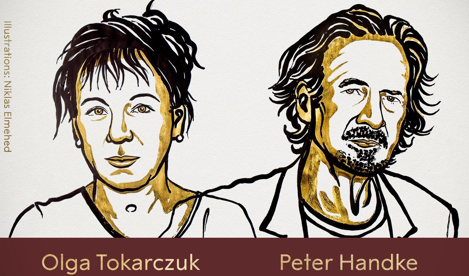La escritora polaca Olga Tokarczuk y su colega austríaco Peter Handke son los ganadores del Nobel de Literatura 2018 y 2019. (Foto Prensa Libre: Premio Nobel)
