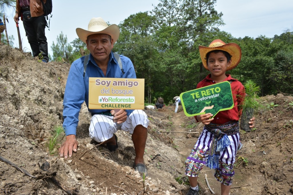 Niños y adultos participaron en las jornadas de reforestación  llevadas a cabo en montañas del occidente. (Foto Prensa Libre. Walter Albillo, Inab) 