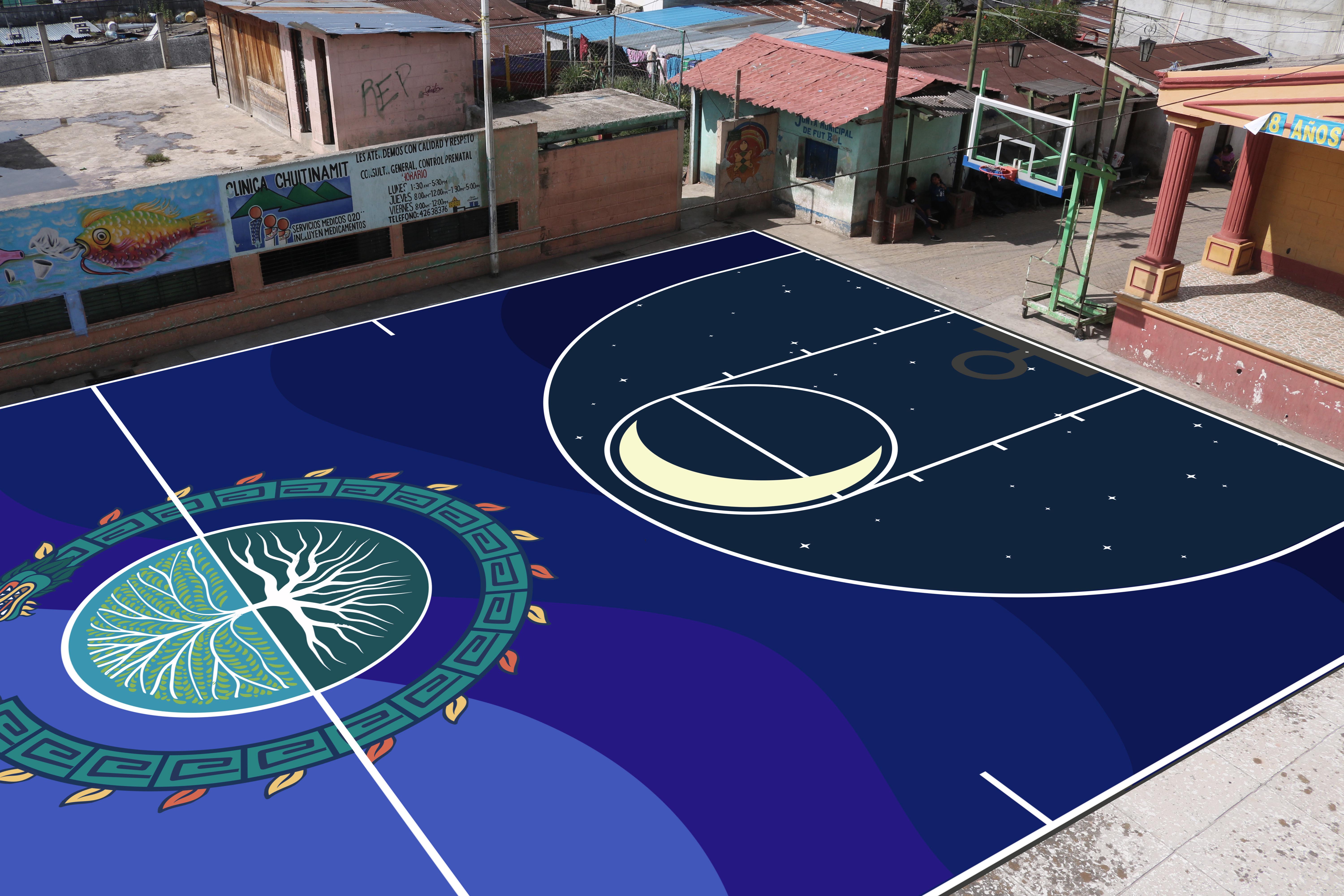 El origen y significado sobre el diseño maya en una cancha de basquetbol en  San Pablo La Laguna