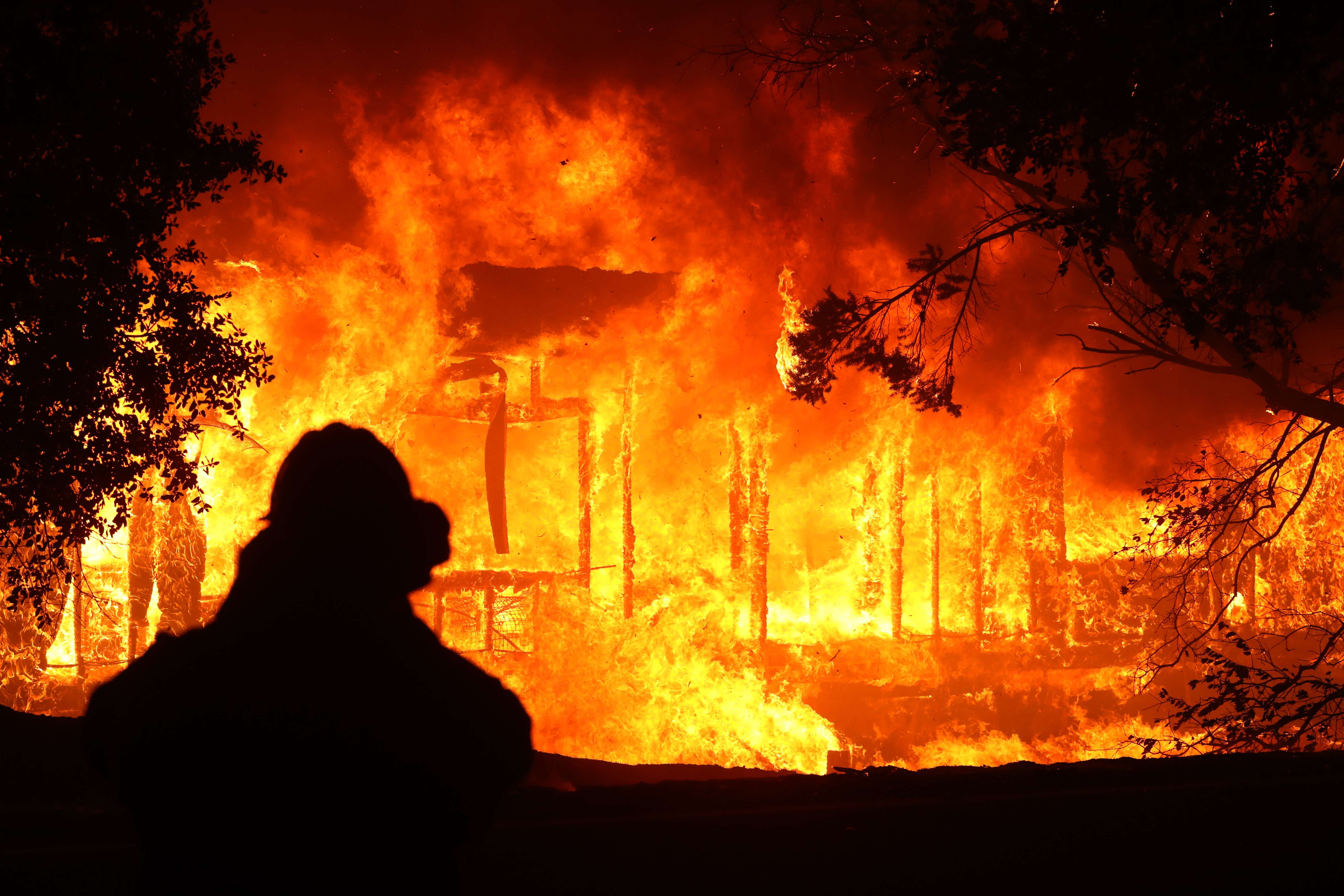 Alimentado por los fuertes vientos, un incendio en Geyserville, California, ha quemado más de 7 mil acres en cuestión de horas. (Foto Prensa Libre: AFP)