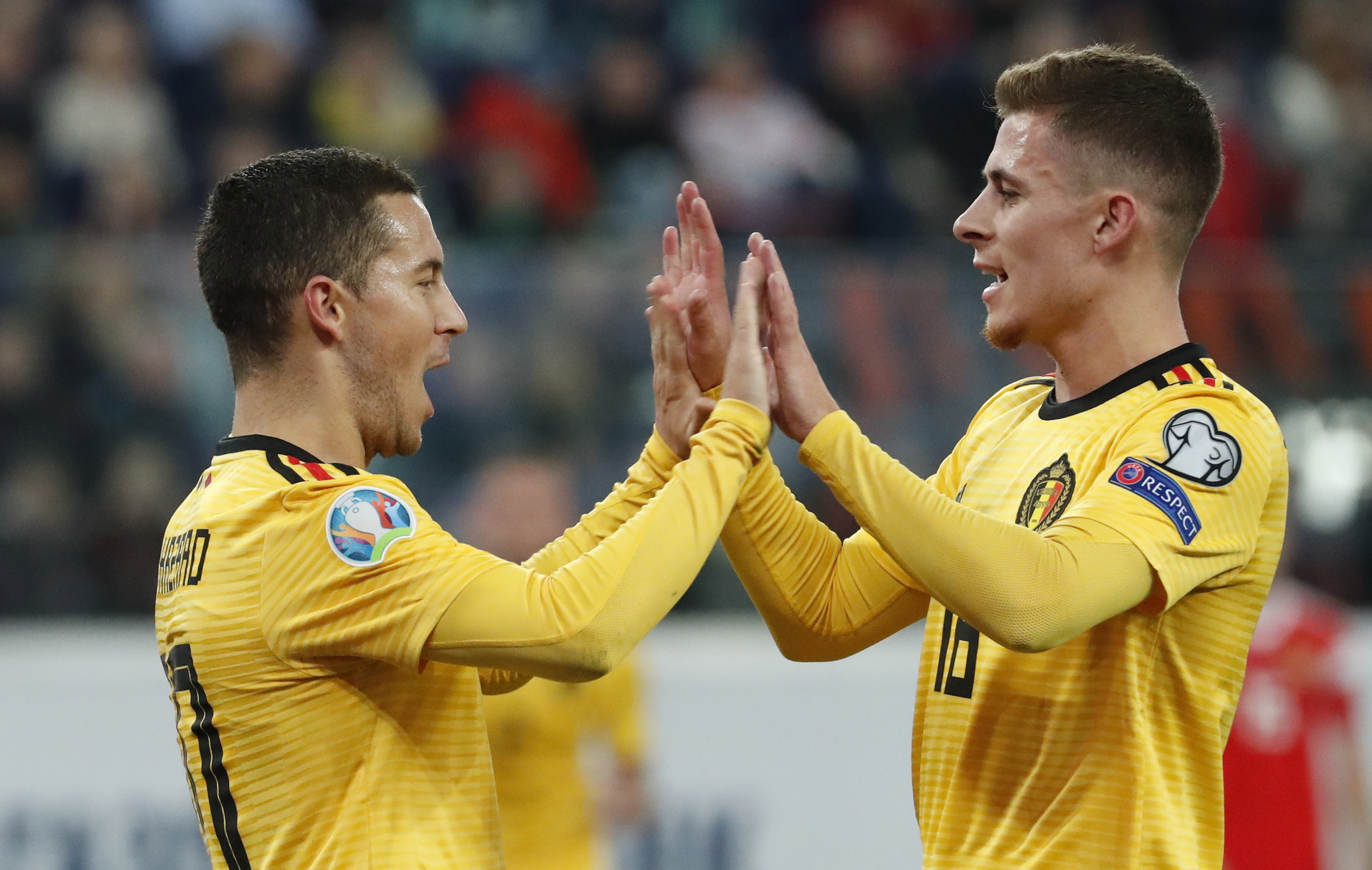 Eden Hazard  y Thorgan Hazard fueron figuras de Belgica contra  Rusia. (Foto Prensa Libre: EFE).