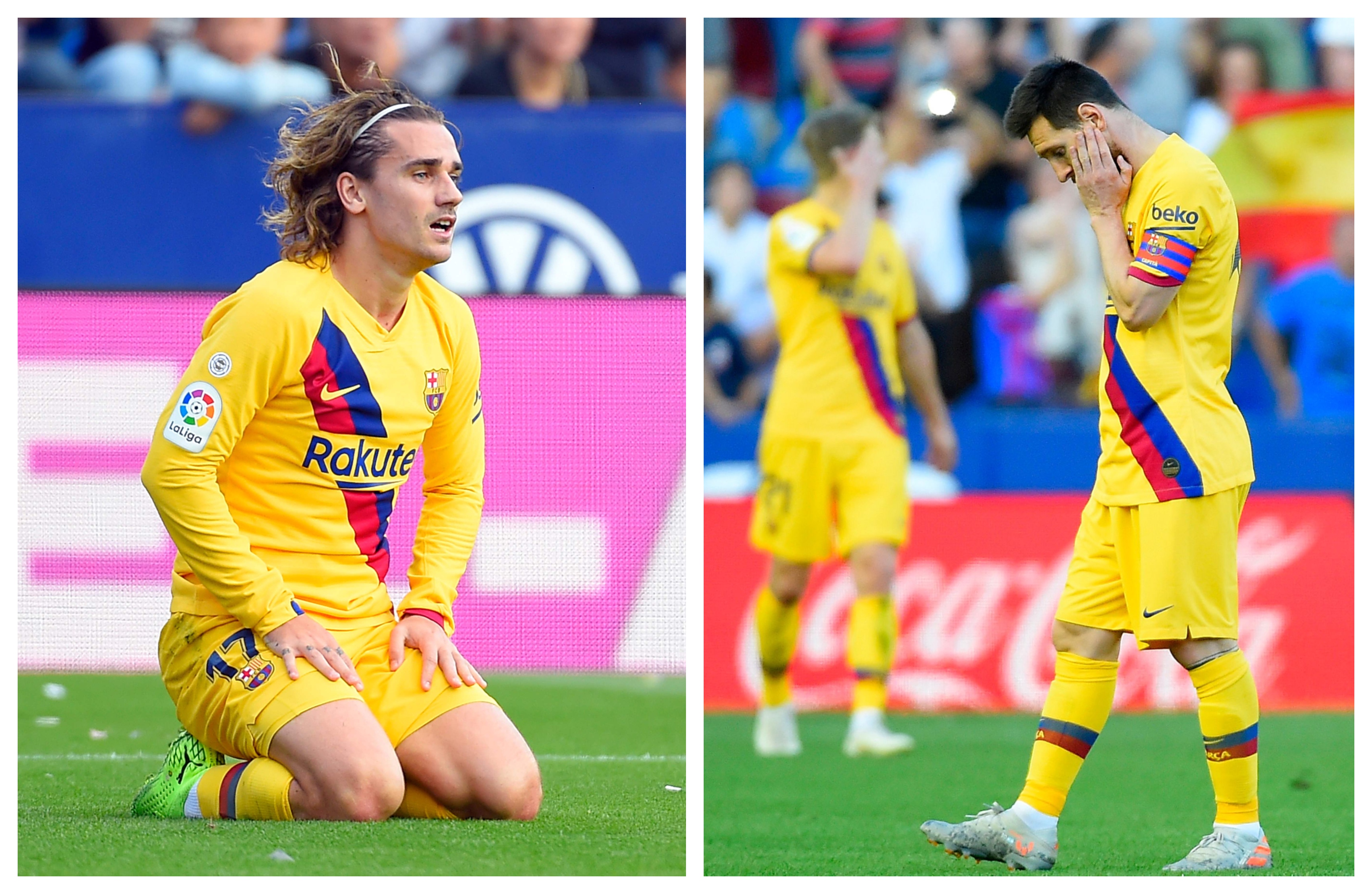 Antoine Griezmann y Lionel Messi no pudieron rescatar a su equipo el fin de semana. (Foto Prensa Libre: AFP)