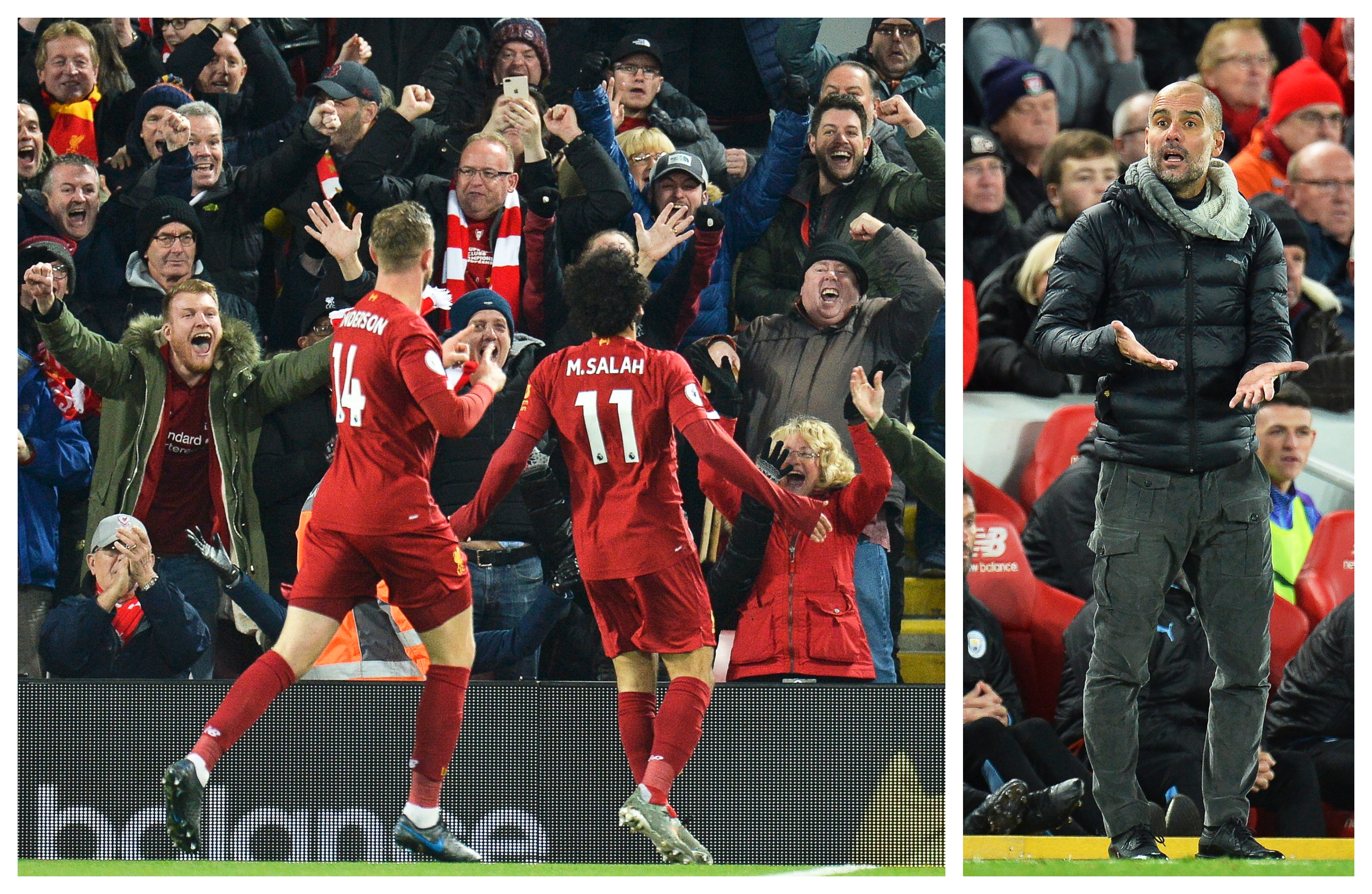 Los jugadores del Liverpool celebran frente al City de Pep. (Foto Prensa Libre: EFE)