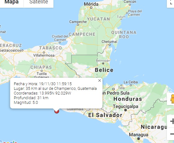 Nuevo sismo se registró este 30 de noviembre del 2019. (Foto,Prensa Libre: Conred).