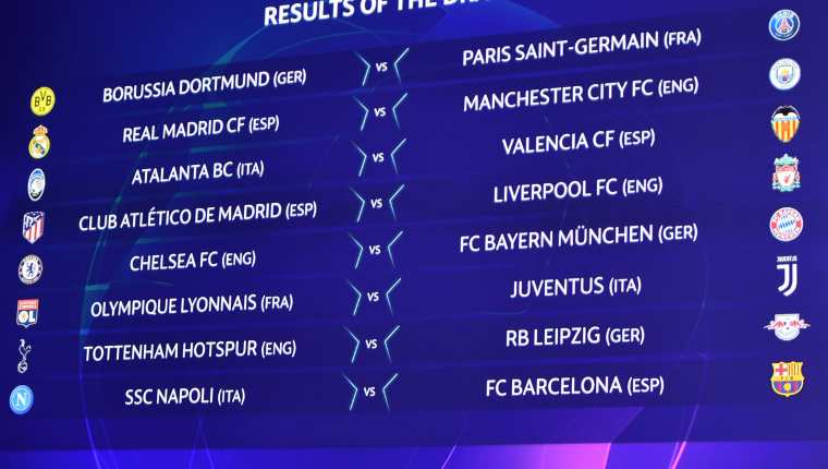 Parte de los resultados que se muestran en la pantalla en la Copa de la Champions. (Foto Prensa Libre: AFP)