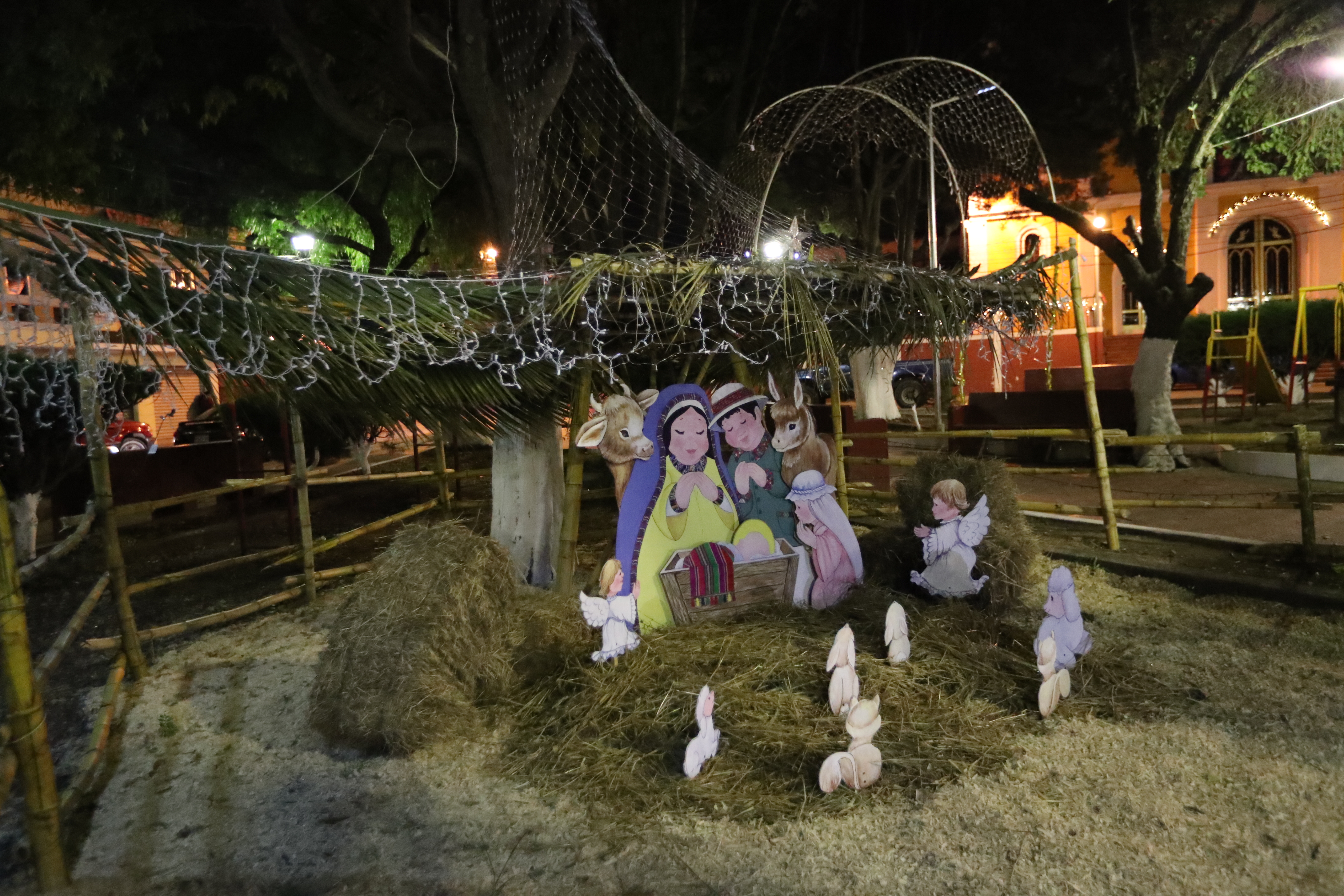 Así se observaba el nacimiento del parque El Carmen después de la suspensión de la energía eléctrica de las luces navideñas, hecho por el que los vecinos señalan al alcalde. (Foto Prensa Libre: María Longo) 