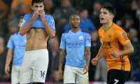 Wolverhampton (United Kingdom), 07/12/2019.- Manchester City's Rodrigo (L) reacts during the English Premier league soccer match between Wolverhampton Wanderers and Manchester City held at the Molineux stadium in Wolverhampton, Britain, 27 December 2019. (Reino Unido) EFE/EPA/PETER POWELL EDITORIAL USE ONLY. No use with unauthorized audio, video, data, fixture lists, club/league logos or 'live' services. Online in-match use limited to 120 images, no video emulation. No use in betting, games or single club/league/player publications