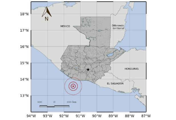 El epicentro del temblor fue a 35 kilómetros de las costas del Pacífico. (Foto Prensa Libre: Conred)