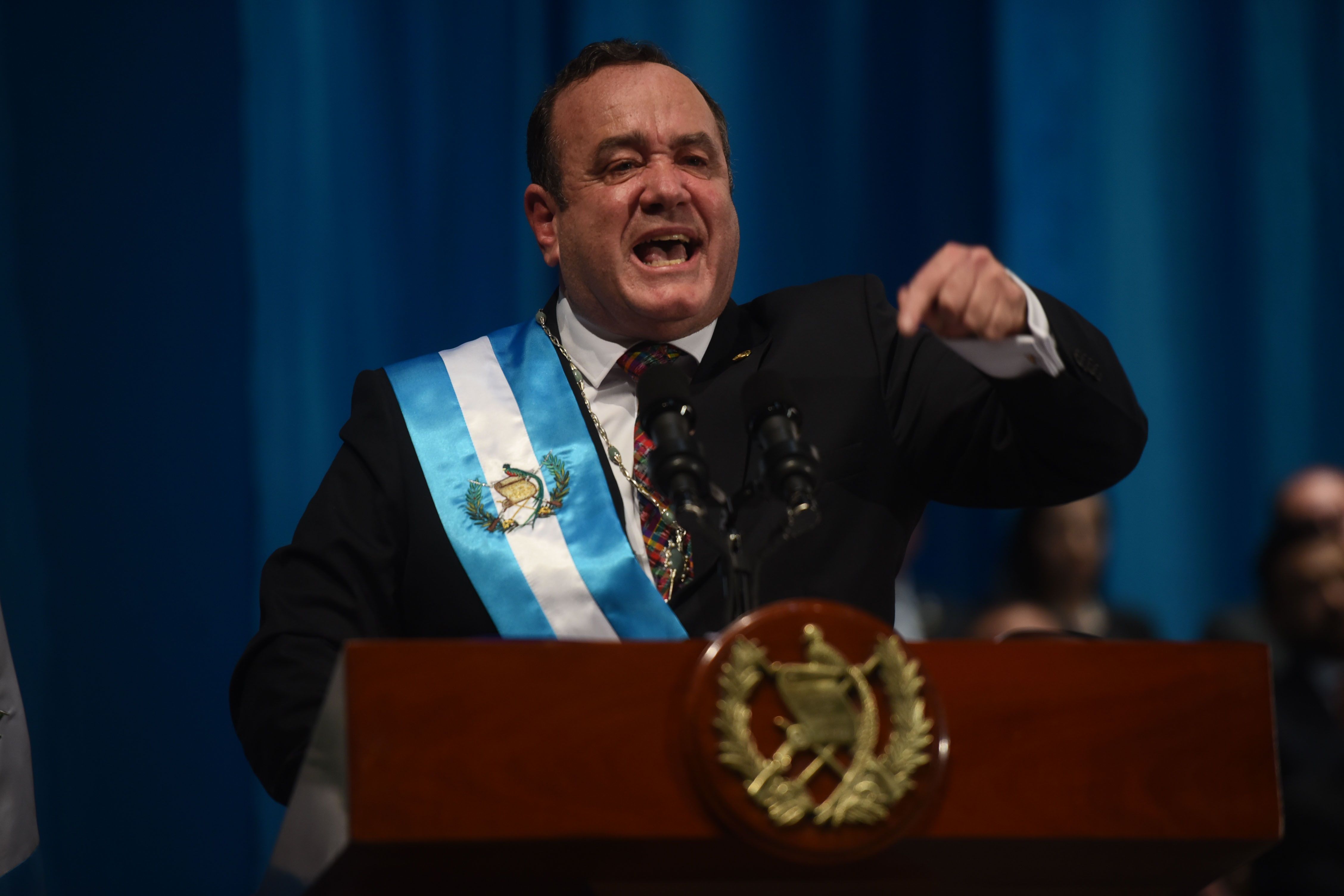 El presidente Alejandro Giammattei, durante el discurso luego de asumir la Presidencia. (Foto Prensa Libre. Hemeroteca PL)