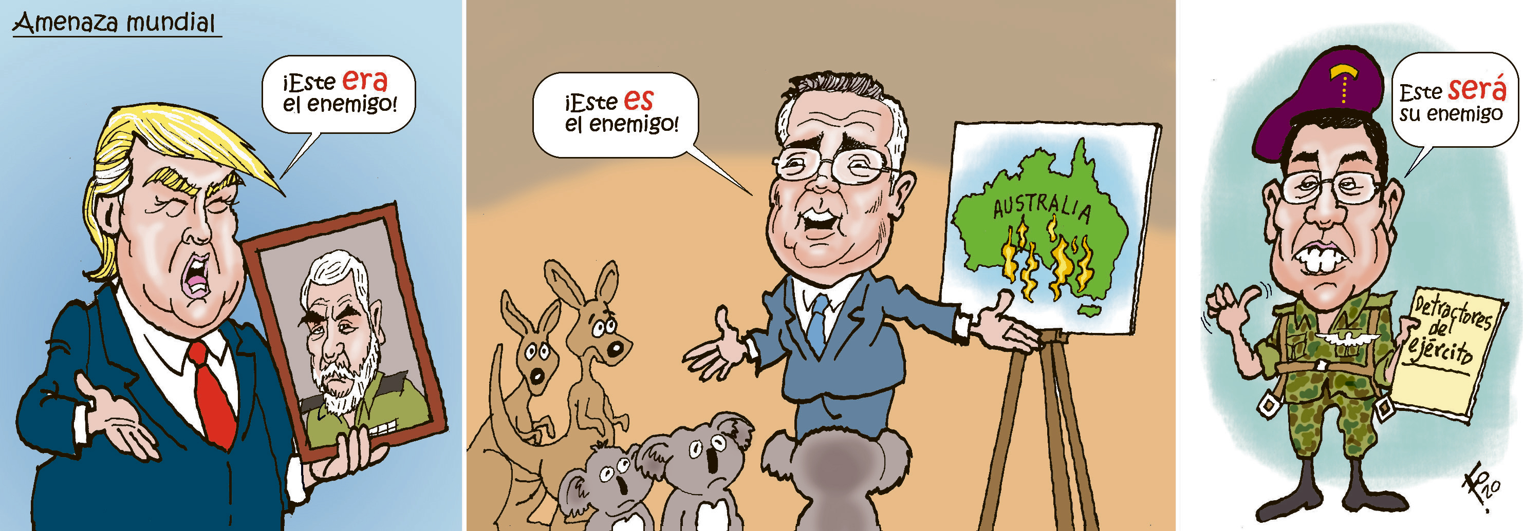 Personajes: Donald Trump, Qasem Soleimani, Scott Morrison y Jimmy Morales.