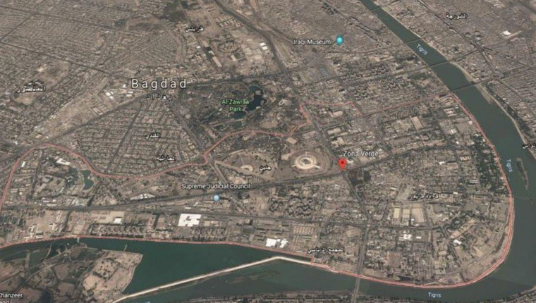 Nuevo ataque con misiles a la zona verde de Bagdad, donde se encuentra la Embajada de Estados Unidos en dicho país. (Foto Prensa Libre: Google Maps)