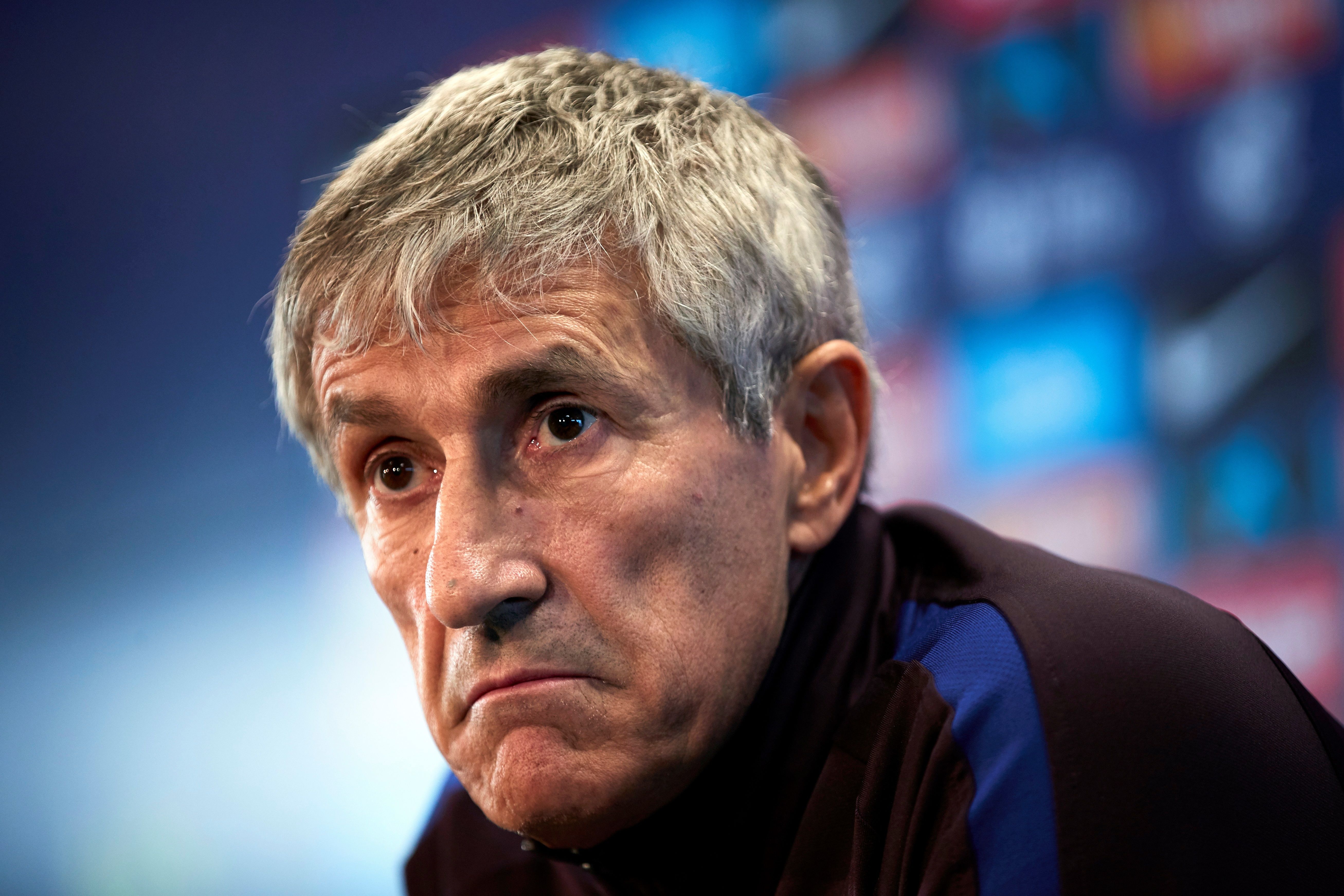 El entrenador del FC Barcelona, Quique Setién, durante la rueda de prensa que ha ofrecido este miércoles previa al partido de Copa del Rey. (Foto Prensa Libre: EFE)