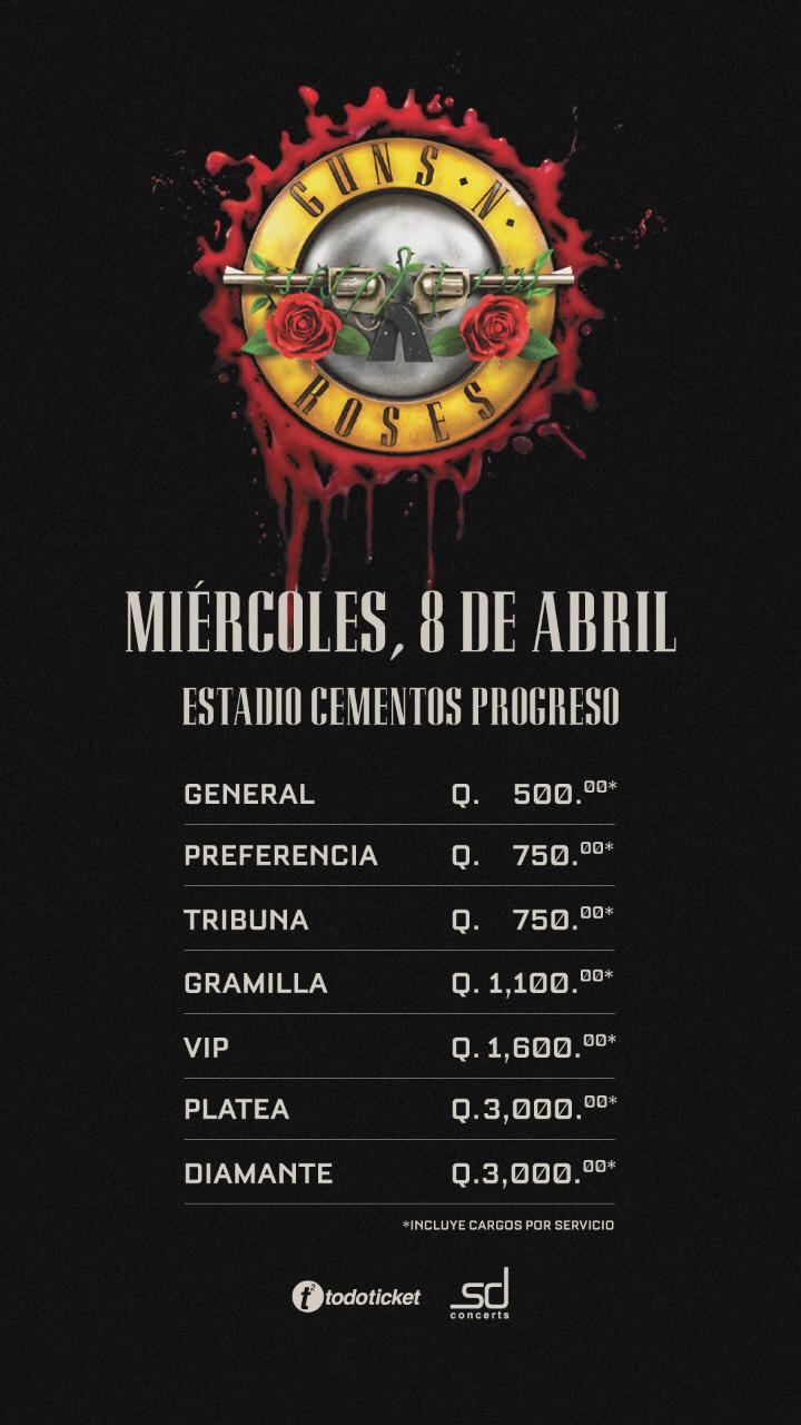 Guns N’ Roses: estos son los precios de los boletos para el concierto en Guatemala. Gunsgt