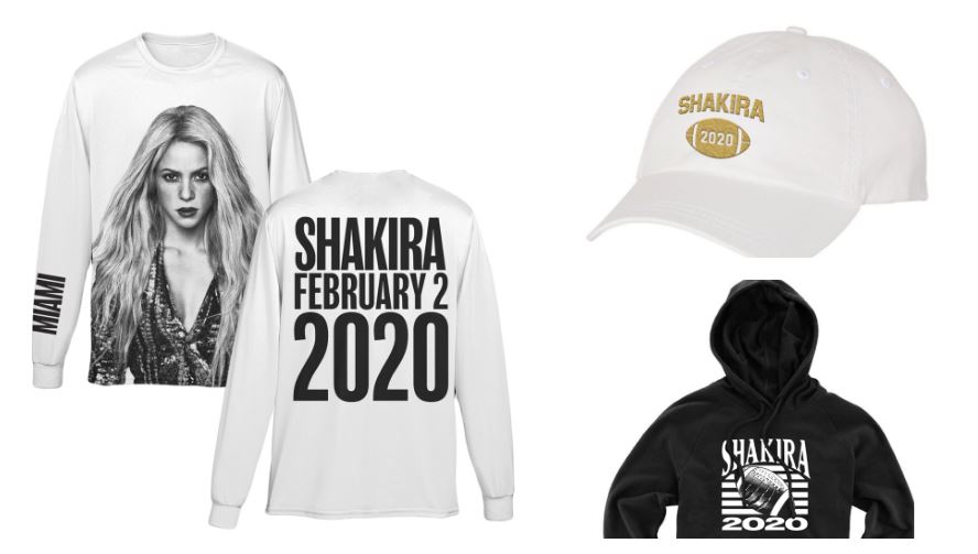 Shakira promociona el Super Bowl con artículos exclusivos. (Foto Prensa Libre: shakiramerchandise.com)