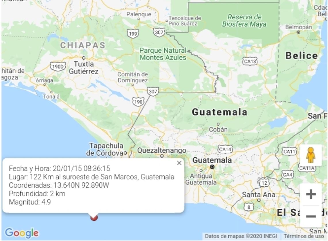 Un movimiento telúrico fue reportado por las autoridades. (Foto Prensa Libre: Conred)