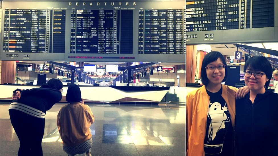 Eileen Lim y Nicole Lee fueron especialmente hasta la Terminal 2 del aeropuerto Changi, en Singapur, para tomarse la foto.  Foto:BBC