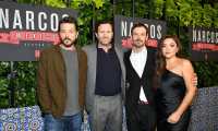LOS ANGELES, CA - FEBRUARY 6: (L-R) Diego Luna, Eric Newman, Scoot McNairy and Teresa Ruiz attend the premiere of Netflix's "Narcos: Mexico" Season 2 at Netflix Home Theater on February 6, 2020 in Los Angeles, California.   Amy Sussman/Getty Images/AFP
== FOR NEWSPAPERS, INTERNET, TELCOS & TELEVISION USE ONLY ==