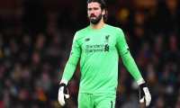 Watford (United Kingdom), 29/02/2020.- Liverpool's goalkeeper Alisson Becker reacts during the English Premier League soccer match between Watford FC and Liverpool FC in Watford, Britain, 29 February 2020. (Reino Unido) EFE/EPA/ANDY RAIN EDITORIAL USE ONLY. No use with unauthorized audio, video, data, fixture lists, club/league logos or 'live' services. Online in-match use limited to 120 images, no video emulation. No use in betting, games or single club/league/player publications
