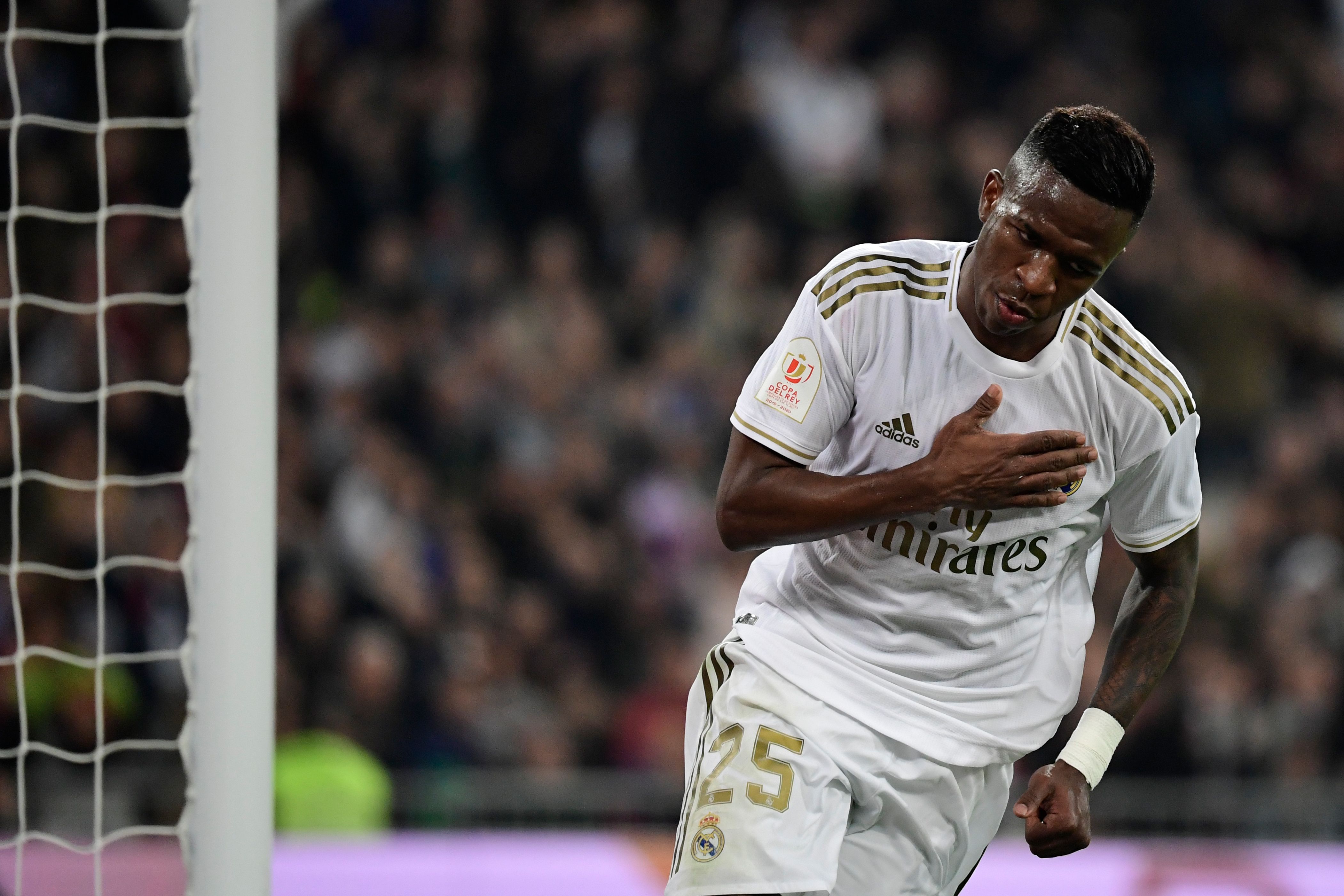 Vinicius, durante el partido frente a la Real Sociedad. (Foto Prensa Libre: AFP)