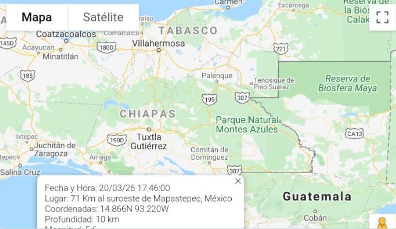 Mapa muestra el epicentro del sismo. (Imagen Conred) 