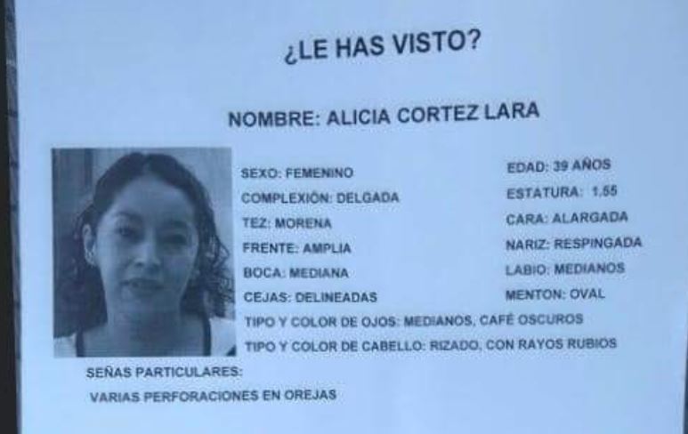 (Ficha de búsqueda de Alicia Cortez luego de su desaparición). (Foto: Fiscalía General de Ciudad de México)