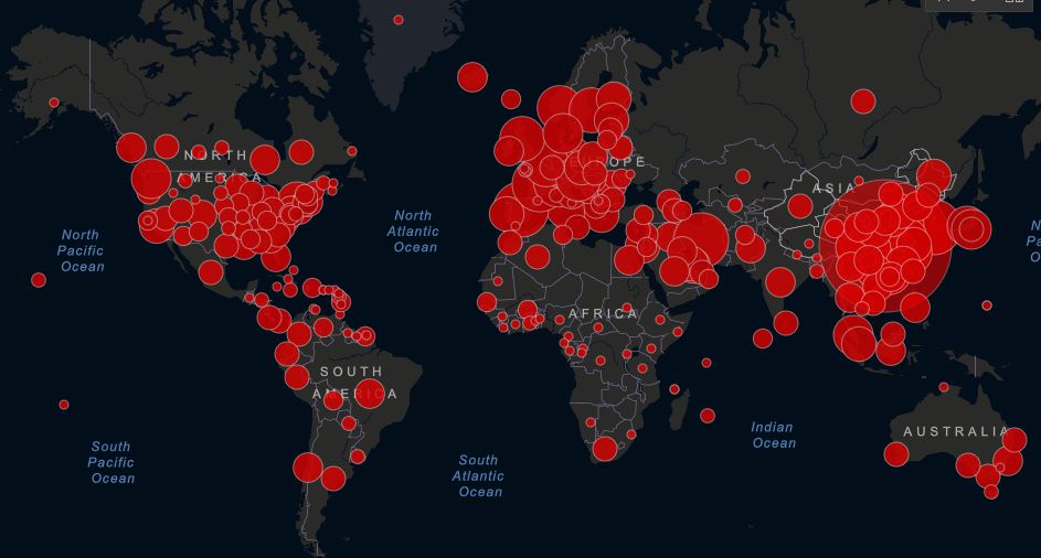 Mapa en tiempo real de casos de coronavirus detectados en el mundo.