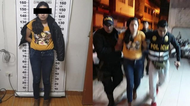 Anghy Nicol Atocha Cerdán, de 20 años, fue detenida por señalamientos de parricidio. (Foto Prensa Libre: Frente Policial de Cajamarca)