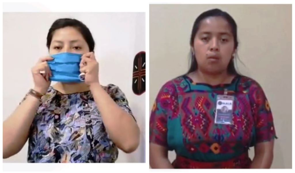 Mujeres graban en kaqchikel, tz’utujil y k’iche’ información sobre covid-19. (Foto Prensa LIbre: Cortesía) 