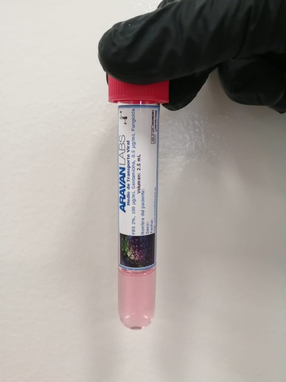 AME6511. MONTEVIDEO (URUGUAY), 29/04/2020.- Fotografía sin fechar y cedida por Aravanlabs, que muestra un tubo fabricado por el laboratorio uruguayo, para el almacenamiento y transporte de muestras de COVID-19. Un laboratorio uruguayo comenzó a fabricar para uso nacional y exportación a América Latina el "medio de transporte viral" que permite almacenar y desplazar muestras de hisopados para detectar la COVID-19 y paliar así la alta demanda de estos kits en la región durante la pandemia. EFE/ Aravanlabs SOLO USO EDITORIAL NO VENTAS