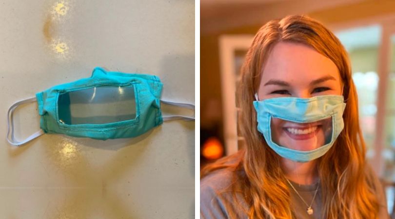 Una estudiante de la Universidad de Kentucky fabricó mascarillas para personas sordas. (Foto Prensa Libre: Twitter Ashley Lawrence)