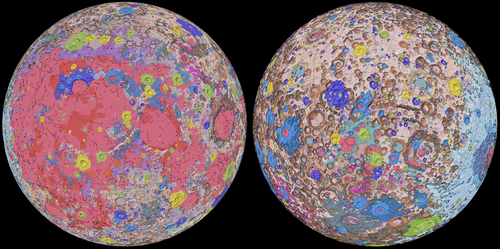 El mapa muestra en detalle las características geológicas de ambas caras de la Luna. USGS
