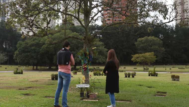 Aficionados visitan este viernes la tumba de Ayrton Senna en el cementerio de Morumbí, en Sao Paulo. (Foto Prensa Libre: EFE)