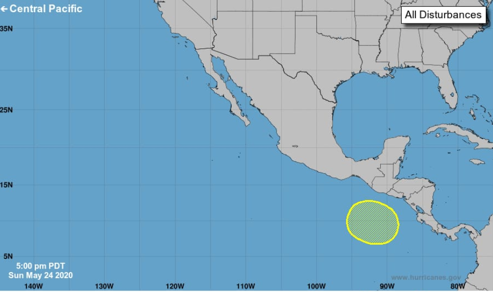 El punto en el mapa muestra el lugar que es monitoreado debido a la posible depresión tropical. (Foto: Conred/Centro Nacional de Huracanes).