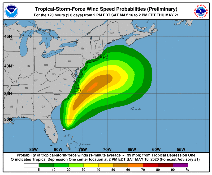 La primera tormenta en el Atlántico, que podría formarse en las próximas horas, llevará el nombre de Arthur. (Foto Prensa Libre: NHC)