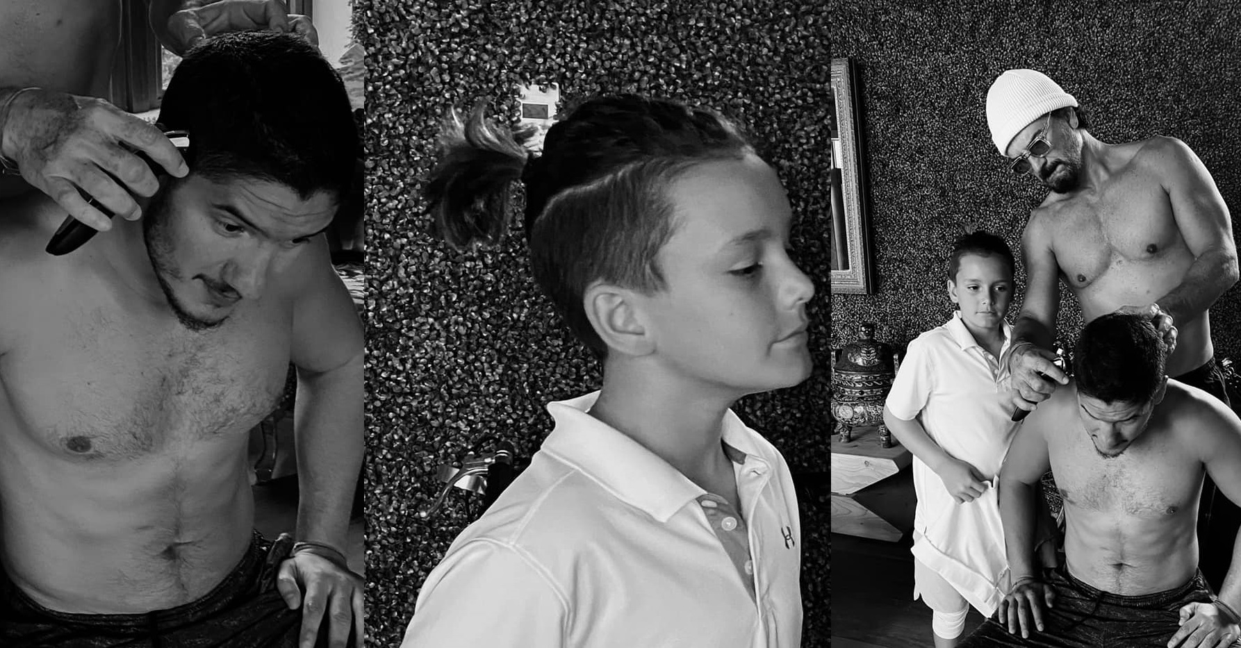 Ricardo Arjona corta el cabello de sus hijos durante el confinamiento provocado por la pandemia del nuevo coronavirus. (Foto Prensa Libre: Facebook)