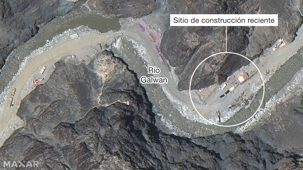 Imagen satelital de la construcción junto al Río Galwan.