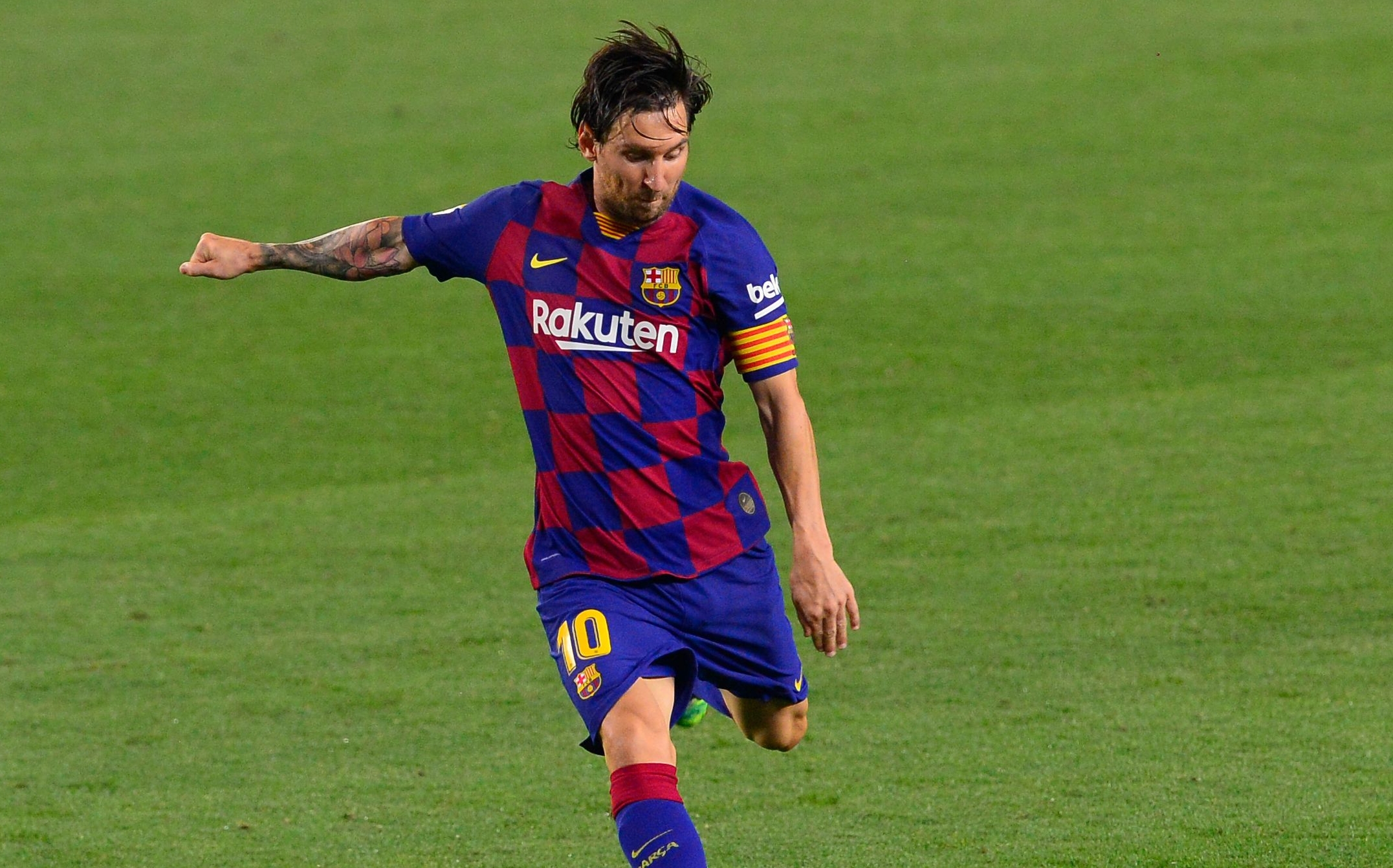 Lionel Messi jugando para el Barcelona en junio de 2020. Foto Prensa Libre (AFP)