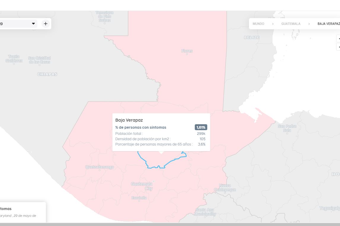 Mapa de Guatemala en el interactivo presentado por Facebook. (Imagen Prensa Libre: Facebook).