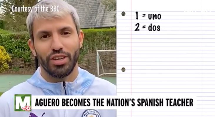 Sergio el 'Kun' Agüero dio su primera clase de español en Inglaterra. (Foto Prensa Libre: Captura video BBC)