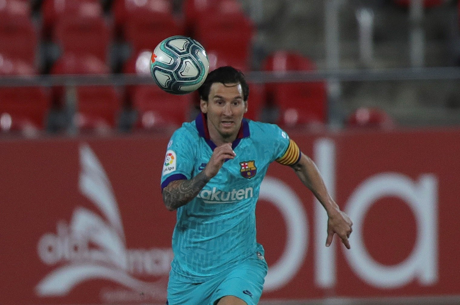 El delantero argentino del FC Barcelona Leo Messi durante el partido de la jornada 28 de La Liga que Real Mallorca. (Foto Prensa Libre: EFE)