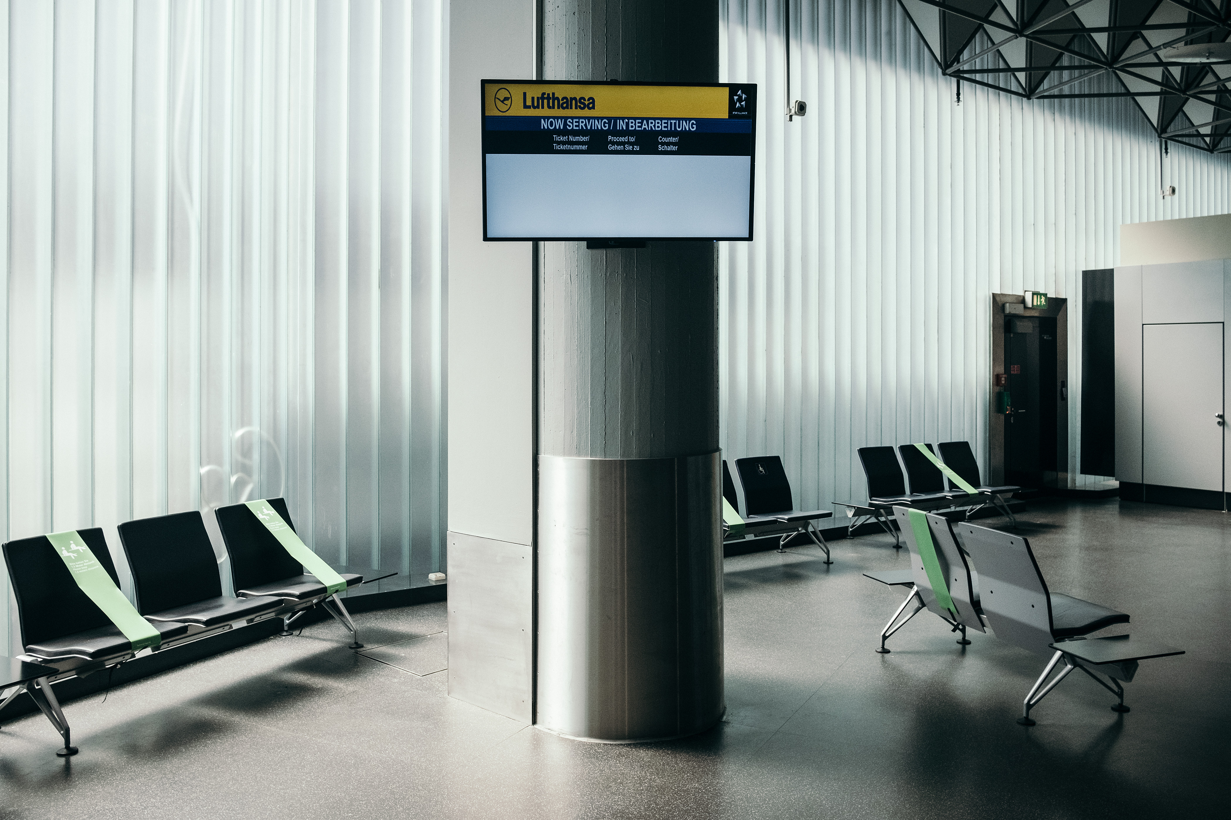 Un salón tranquilo en el aeropuerto de Frankfurt en Frankfurt, Alemania, el 3 de junio de 2020.  (Felix Schmitt / The New York Times)