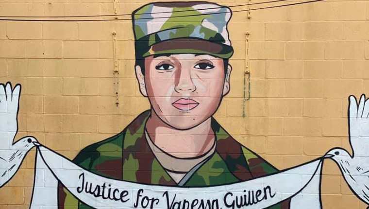 Mural en tributo a Vanessa Guillén, hallada muerta en un río cerca de Fort Hood, Texas. (Foto Prensa Libre: Tomada de Facebook)